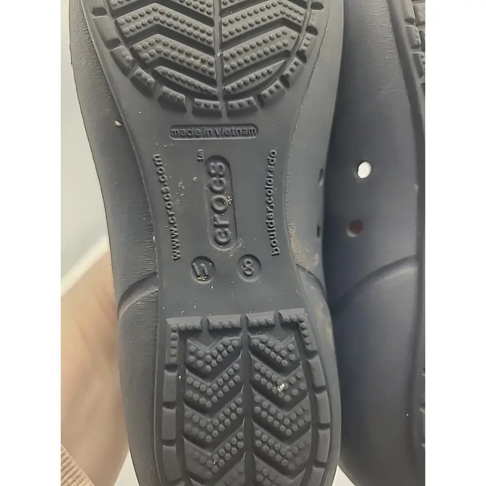Crocs Black Cap‎ Toe Mirror Slip On Comfort Casual Ballet Flats Womans Size 8